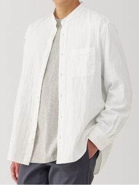 Men's Chic White Linen Stand-Collar Shirt Jacket - Like New